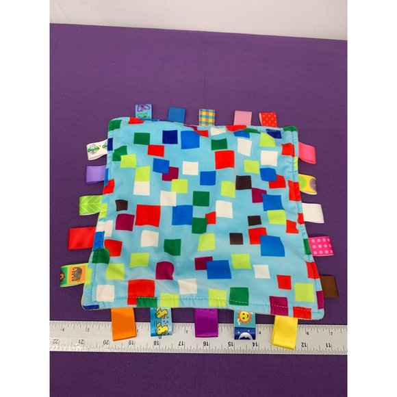 Cong Erle Tab Security Blanket Yellow Back Squares on Blue Print - Picture 1 of 7